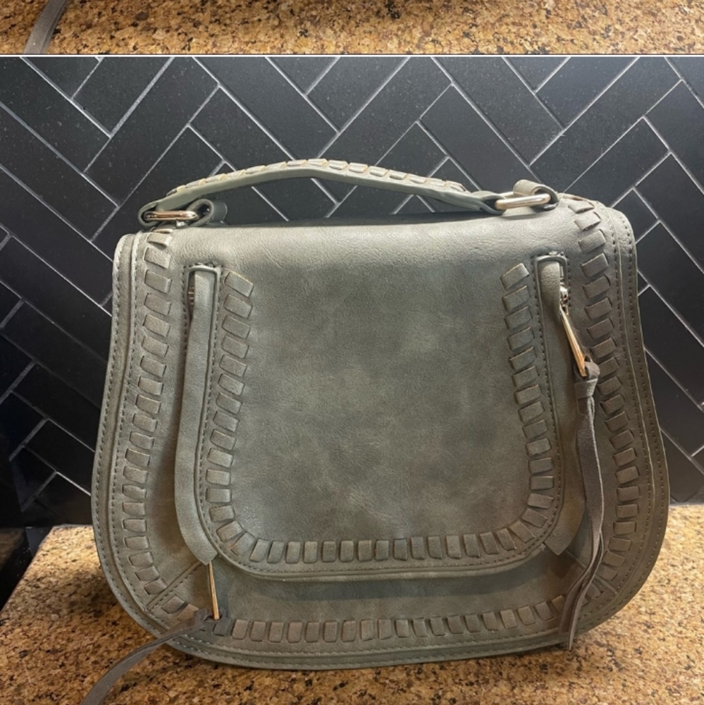 Urban Expression Grey Faux Leather Crossbody Purse.